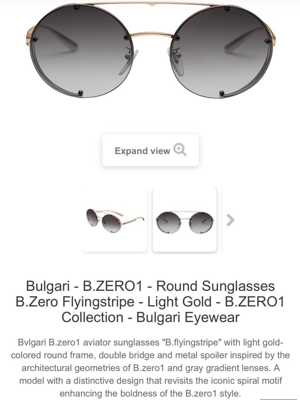 Bulgari Round Sunglasses in Light Gold with Gray Gradient Lenses